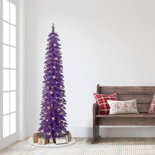 6ft. Pre-Lit Purple Alpine Pencil Artificial Christmas Tree, Clear Lights